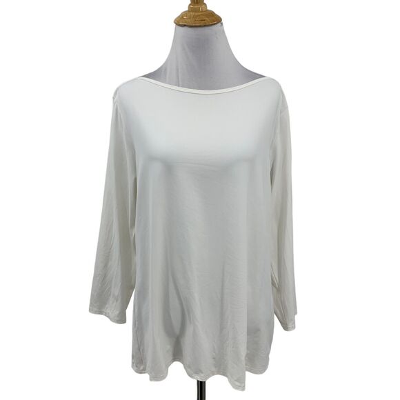 Lands End Top Womens L Large White Boat Neck Long Sleeve Pullover Nylon Stretch - Picture 1 of 12